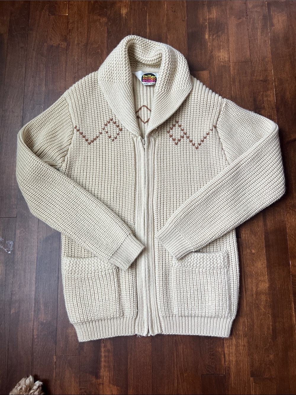 Miller Outerwear Vintage Cream Western Zip Cardigan Size S Small Grandpa Sweater